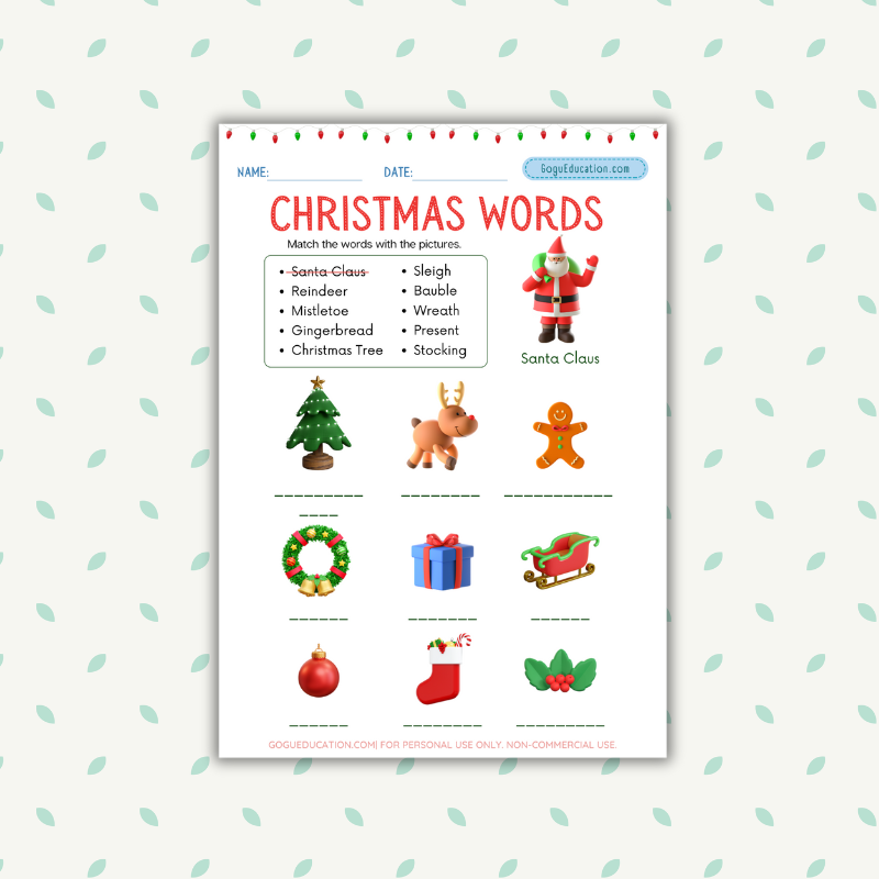 English Worksheet Christmas 3D Images Words Gogu Education