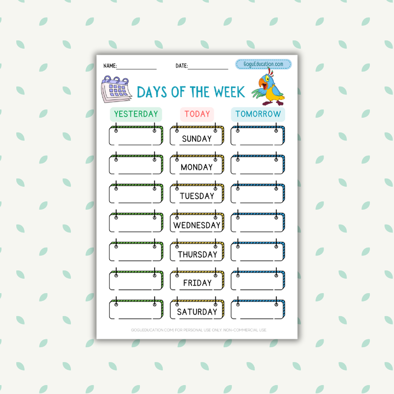 English Worksheet Days of the Week Gogu Education