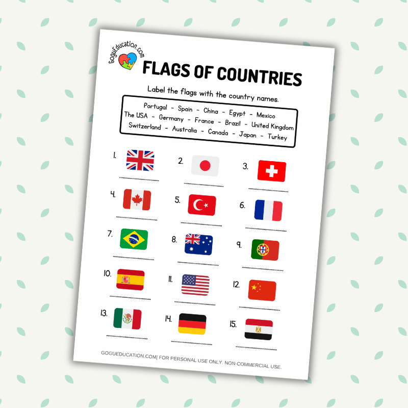English Worksheet Flags of countrıes