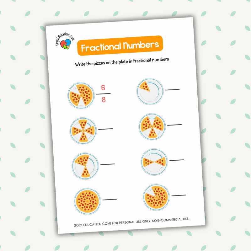 Fractional Numbers Activity Worksheet Rational Number Mathematics Pizza Slice Activity