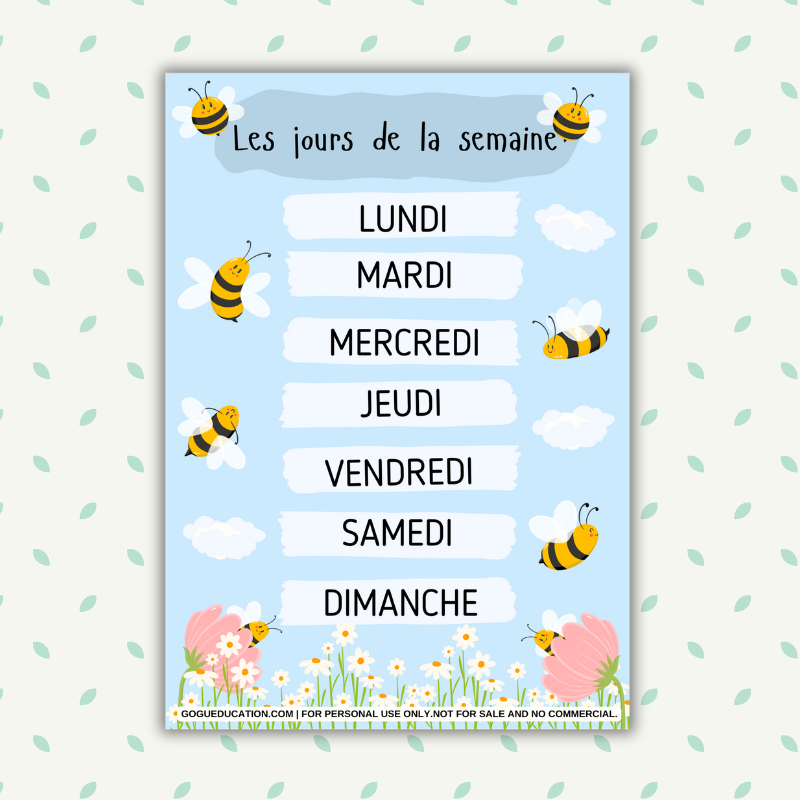 French Days of the Week Les jours de la semaine Poster Gogu Education