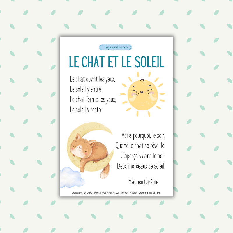 French Poésie Le chat et le soleil de Maurice Carême