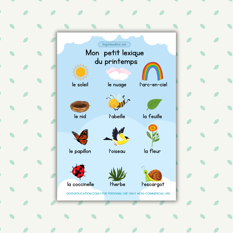 French Vocabulary Spring Mon petit lexique du printemps