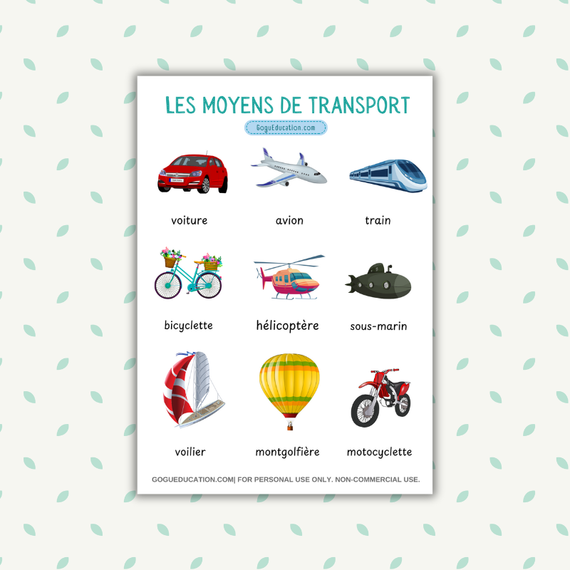 French Words Poster Transportation