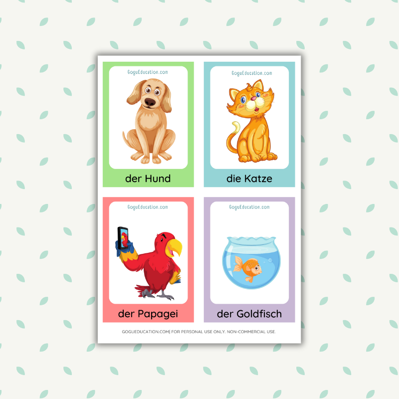 German Flashcards Domestic animals Haustiere Gogu Education