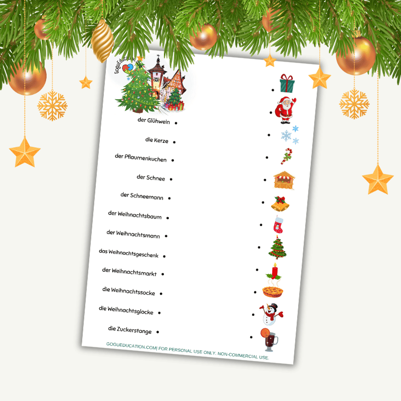 German Christmas Word-Picture Match Worksheet