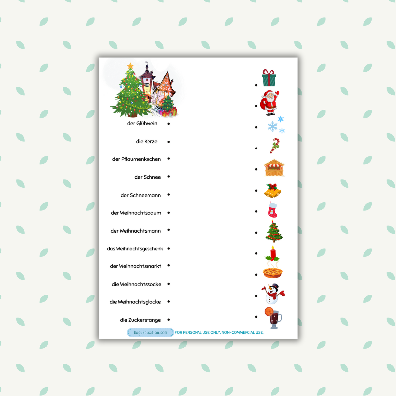 German Christmas Word-Picture Match Worksheet