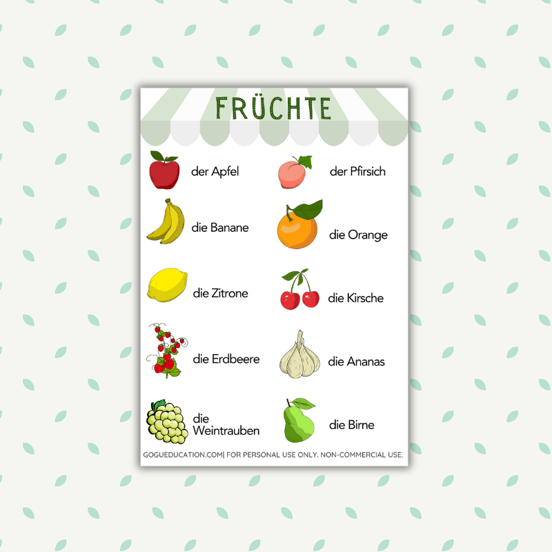 German Fruits Vocabulary Früchte Wortschatz