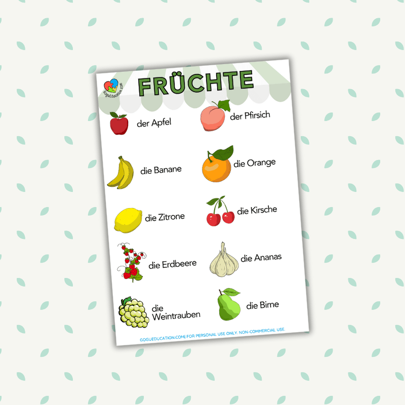 German Fruits Vocabulary Früchte Wortschatz