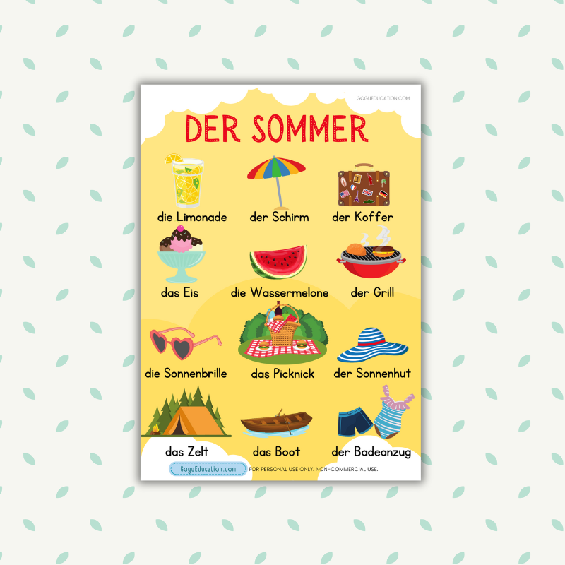 German Vocabulary der Sommer Words Gogu Education