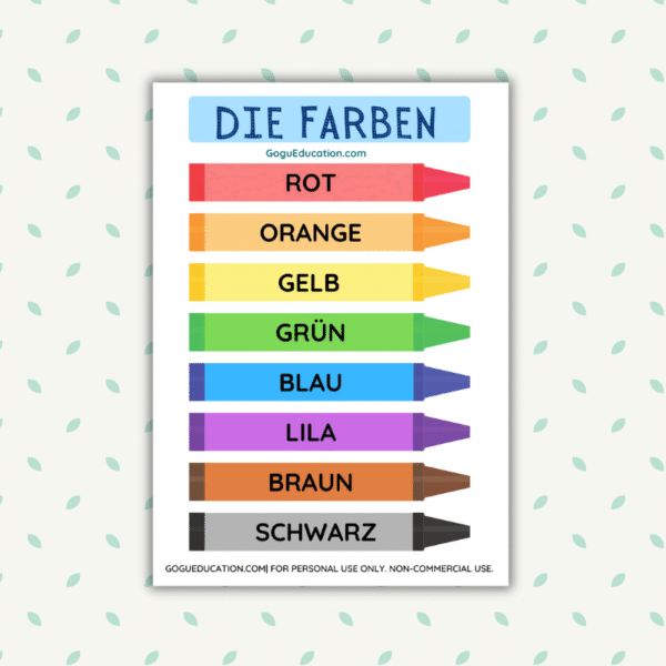 Preview German Vocabulary die Farben Colours Poster Gogu Education