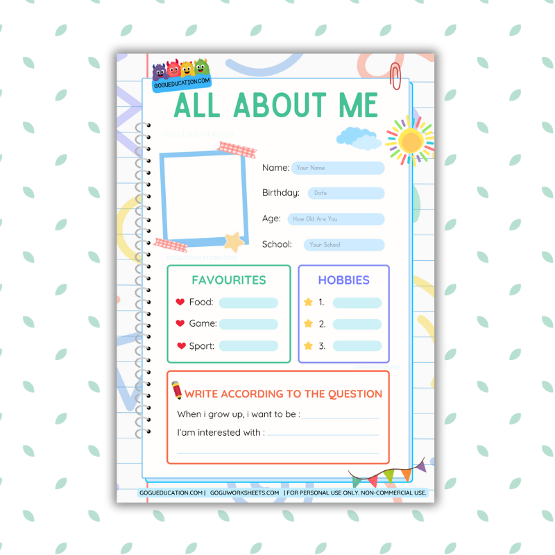 All About Me – Back to School Worksheet for Kids