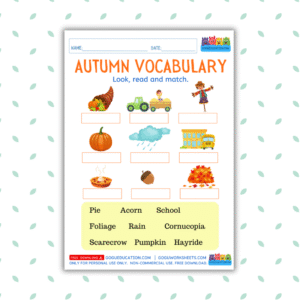 English Autumn Vocabulary Matching Worksheet Gogu Education