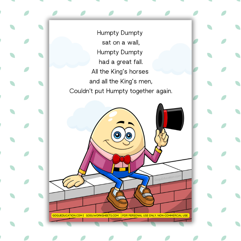GoguWorksheets.com - English Nursery Rhyme Humpty Dumpty- Gogu Education