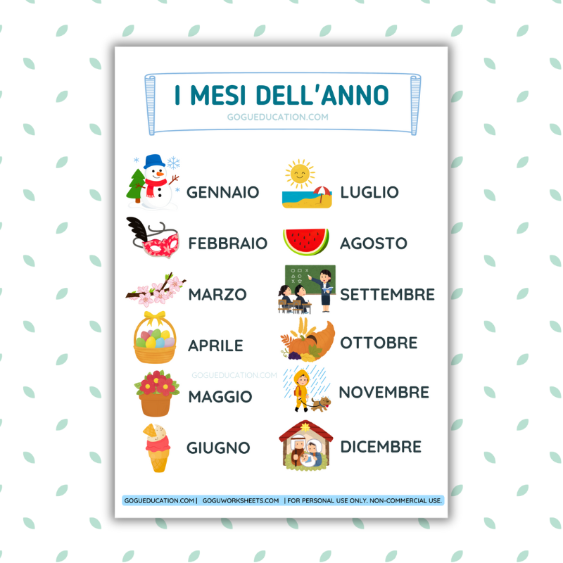 Italian Months of the Year I mesi dell'anno Gogu Education