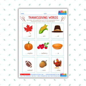 Thanksgiving Words Worksheet