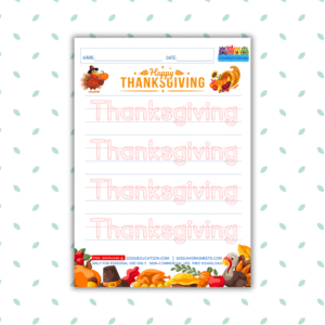 GoguWorksheets.com - Tracing Word Thanksgiving Worksheet - GoguEducation.com