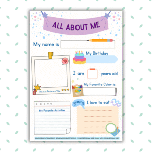 Preview GoguWorksheets.com – Download All About Me – Back to School Worksheet GoguEducation.com