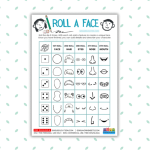 GoguWorksheets.com – Download PDF - Drawing Worksheet Roll A Face Game - GoguEducation.com