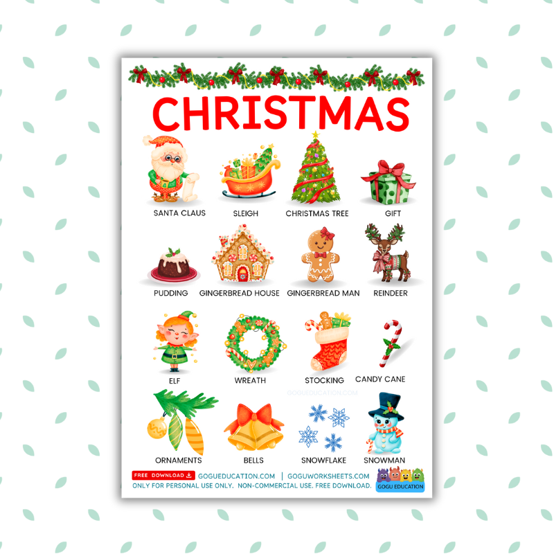 English Christmas Word Mat - Gogu Education