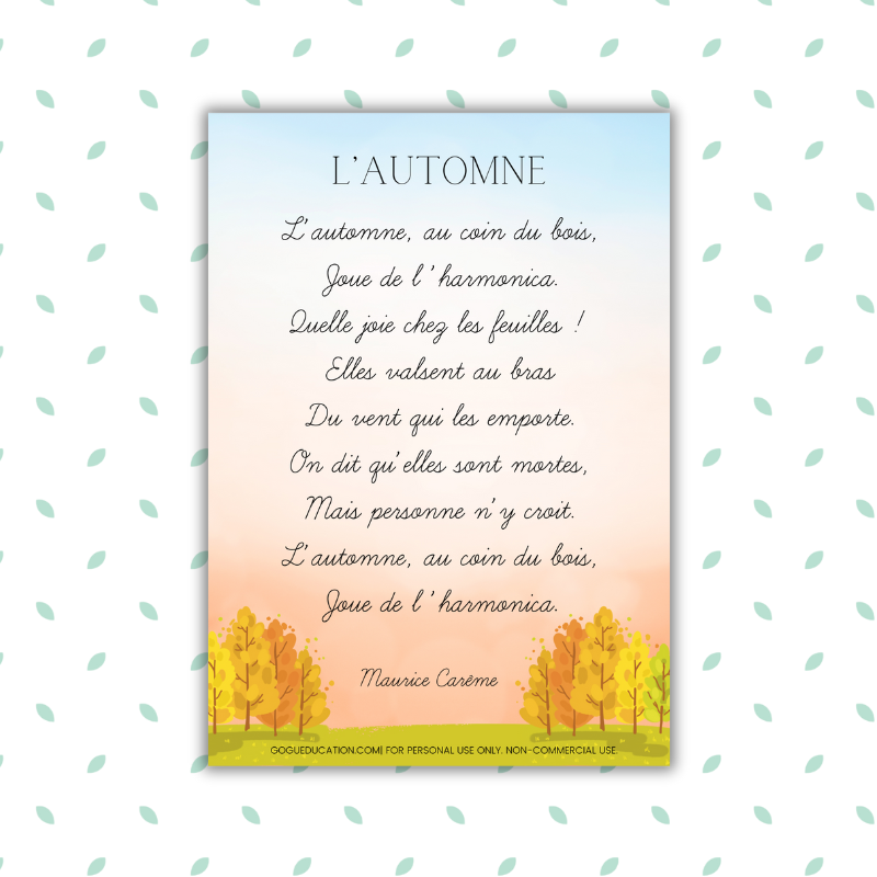 French Poems Autumn Poesie l'Automne de Maurice Careme
