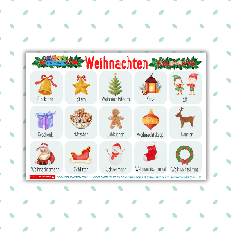 GoguWorksheets.com – German Christmas Word Mat Weihnachten - GoguEducation.com