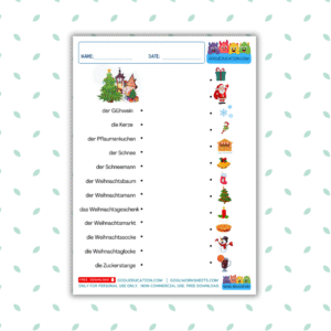 German Christmas Worksheet Word-Picture Match Worksheet Printable Gogu Education