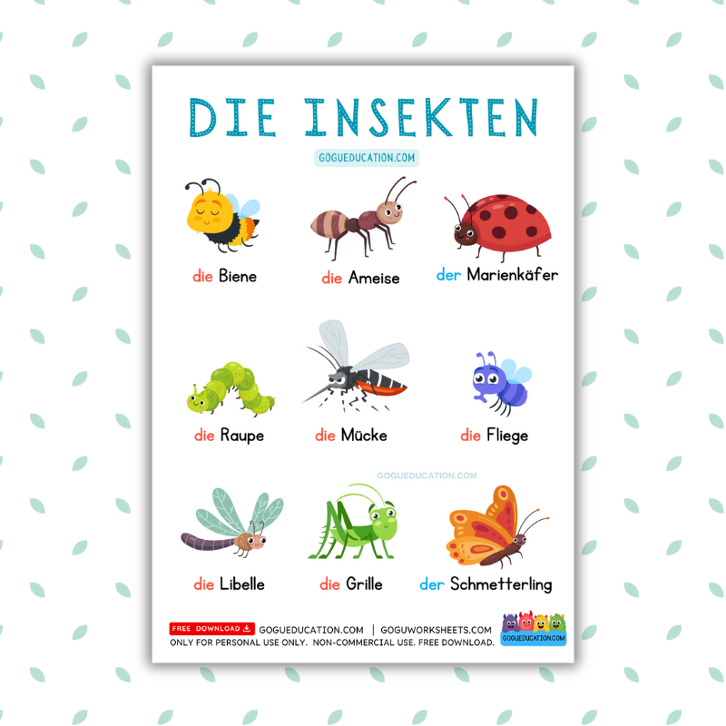 German Vocabulary Insects Poster