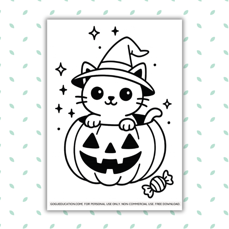 Halloween Coloring Cat Pumpkin