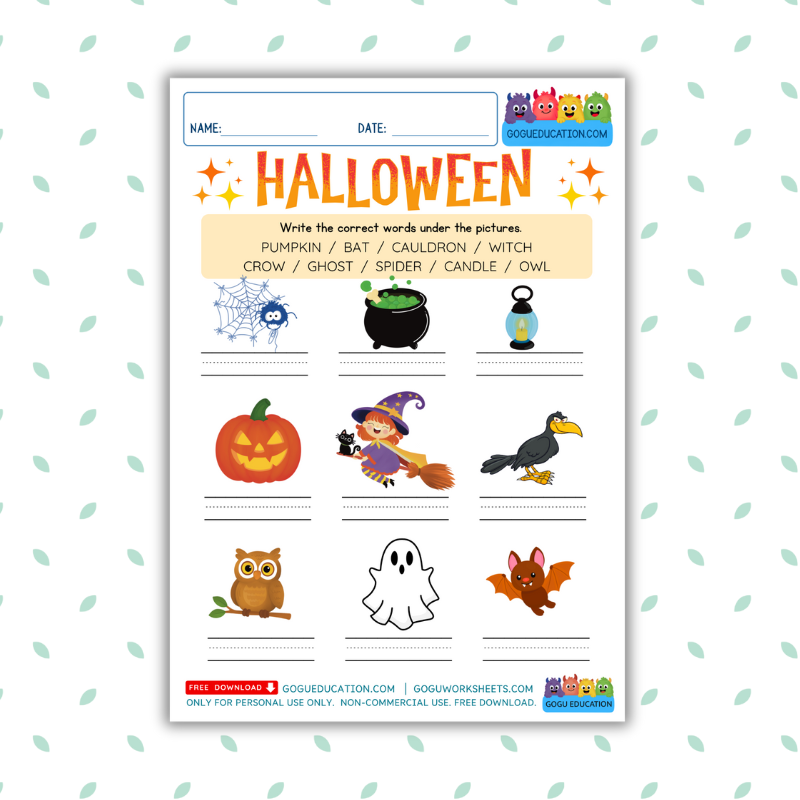 GoguWorksheets.com – Halloween Vocabulary Worksheet - GoguEducation.com
