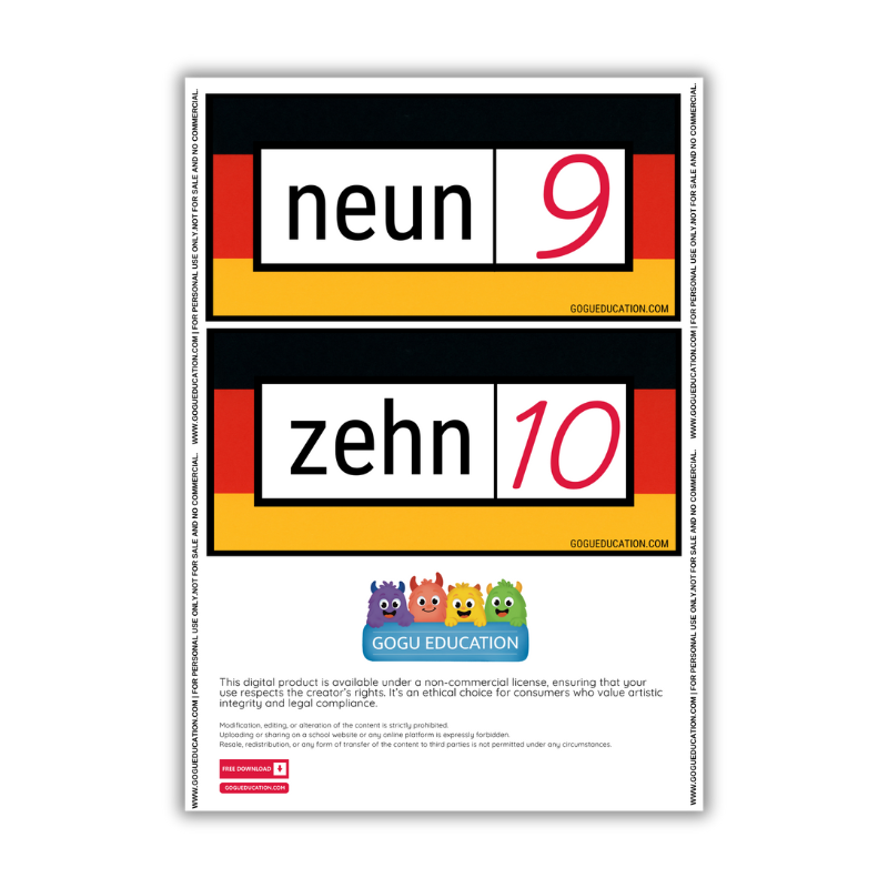 Preview GoguWorksheets.com – How to Count in German Printable Flashcards Gogu Education