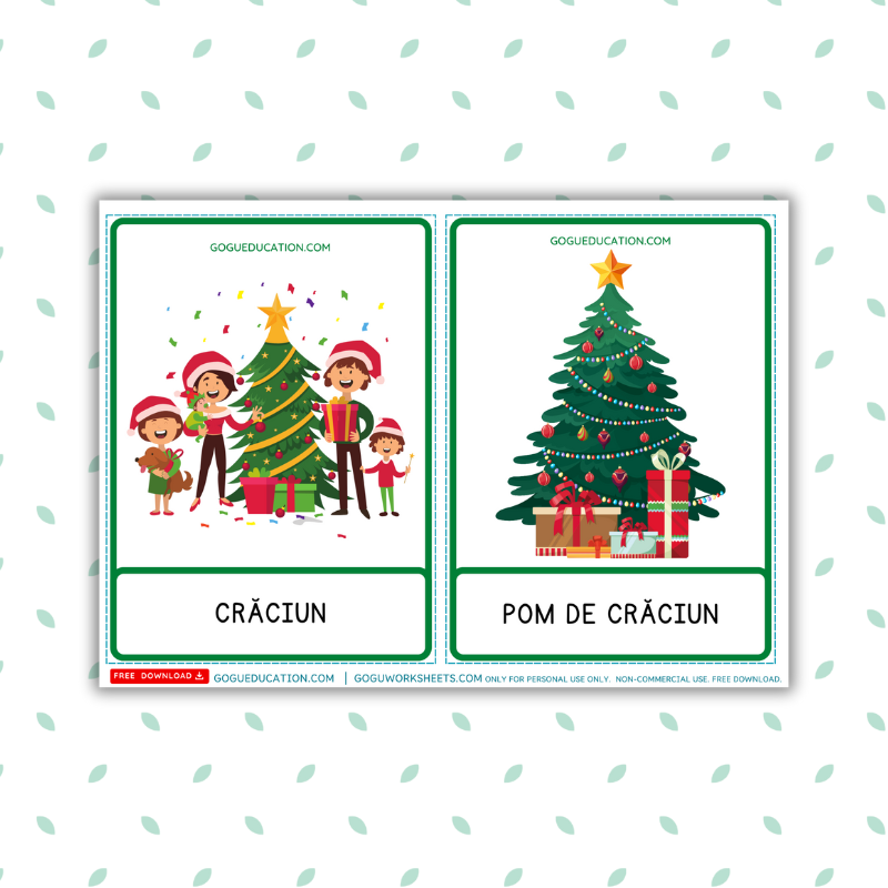 Preview GoguWorksheets.com – Romanian Christmas Vocabulary Flashcards - GoguEducation.com