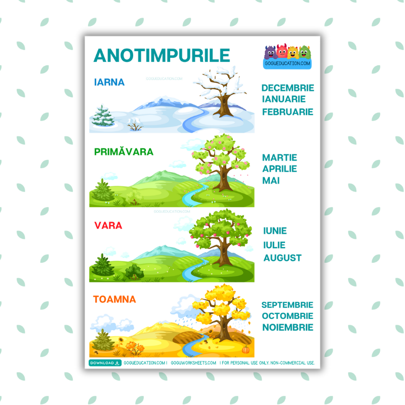 GoguWorksheets.com – Romanian Printable Seasons and Months Gogu Education