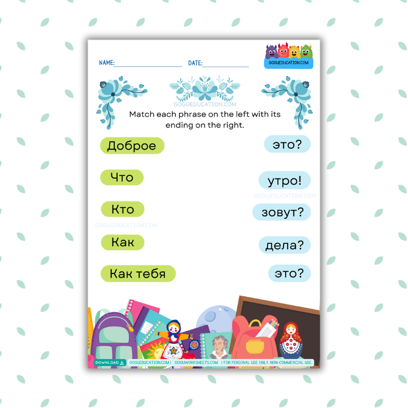 Russian Worksheets Essential Russian Phrases Gogu Education