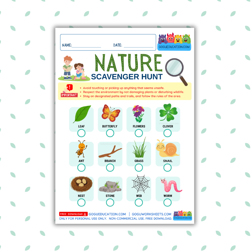 GoguWorksheets.com – Scavenger Hunt Nature - GoguEducation.com