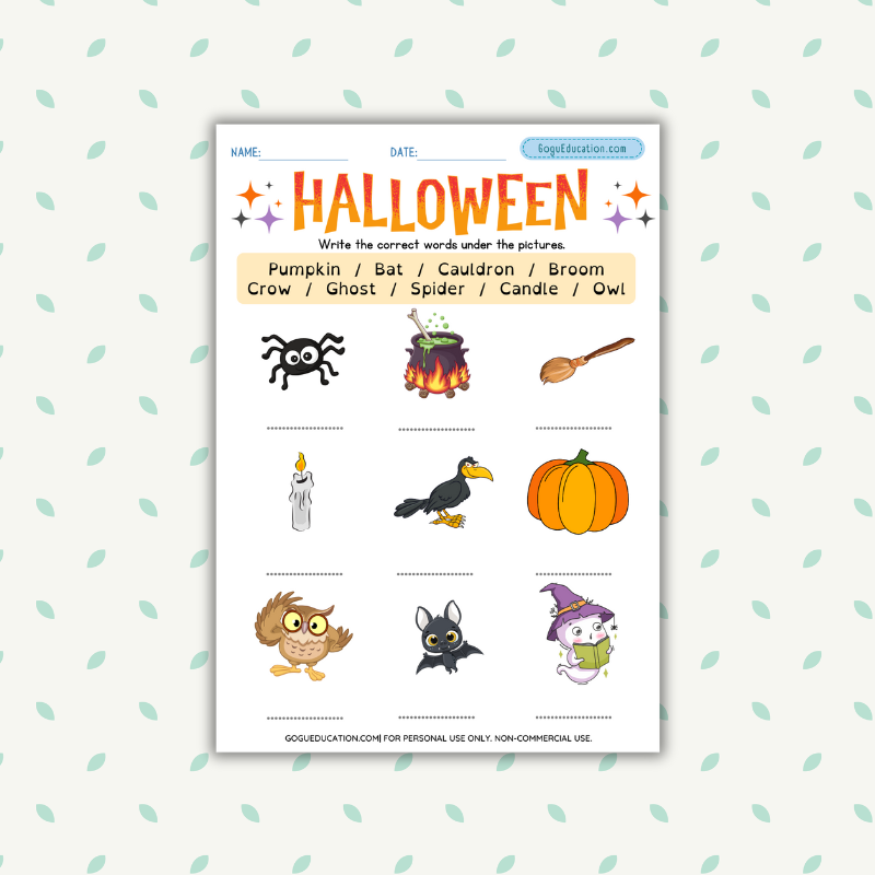 Halloween English Vocabulary Worksheet