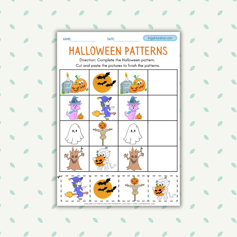 Halloween Patterns Worksheet Gogu Education