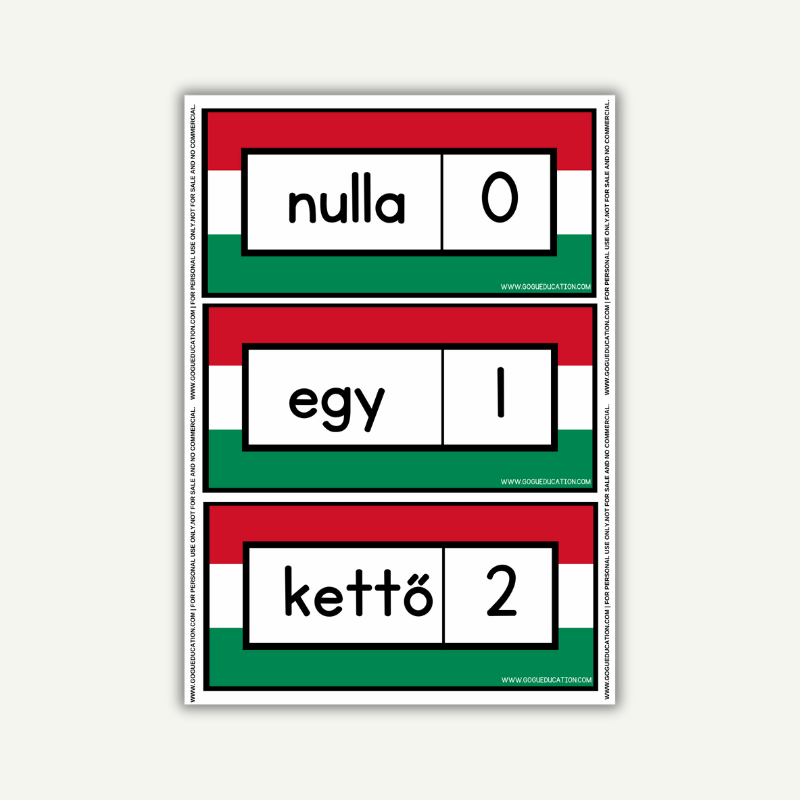 How to count in Hungarian Printable Flashcards
