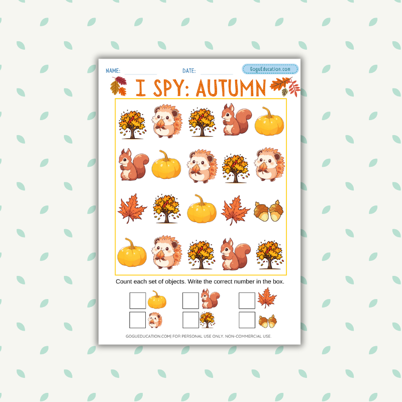 I Spy Autumn Counting Worksheet