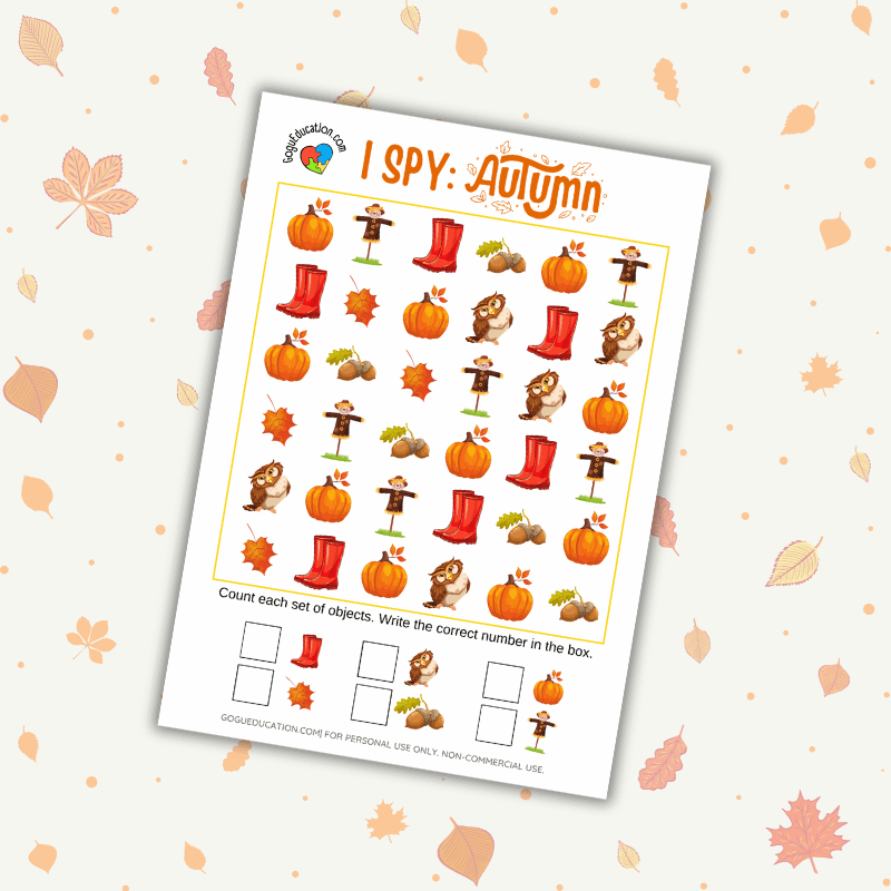 I Spy Autumn Printable Math Counting Worksheets