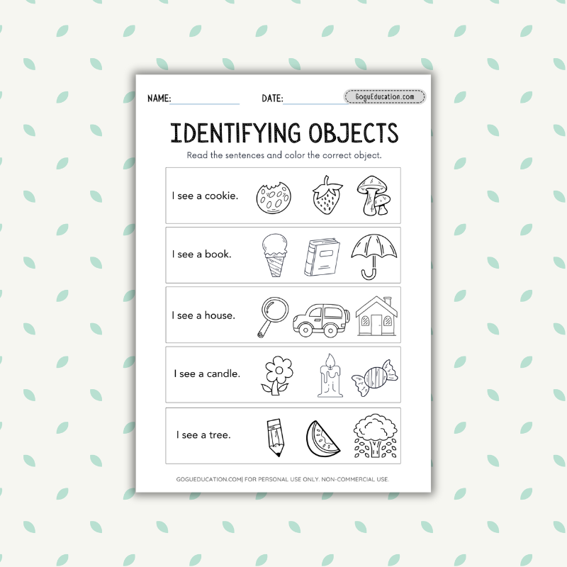 Identifying Objects Comprehension Foundational Worksheet Gogu Education