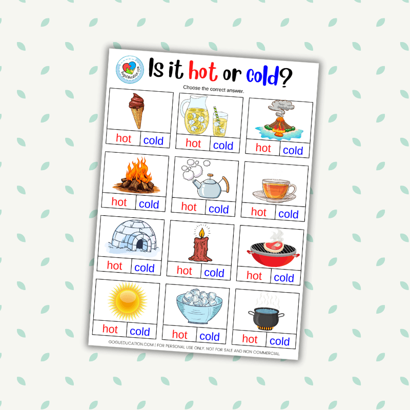 Is it hot or cold? Science Worksheet
