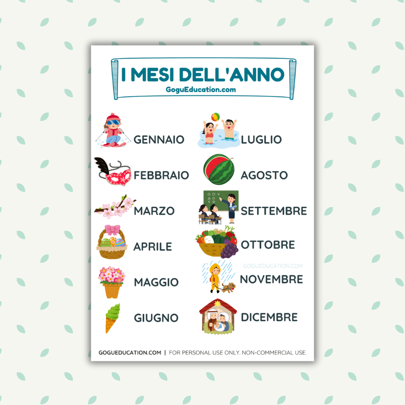 Italian Months of the Year I Mesi dell'Anno Gogu Education