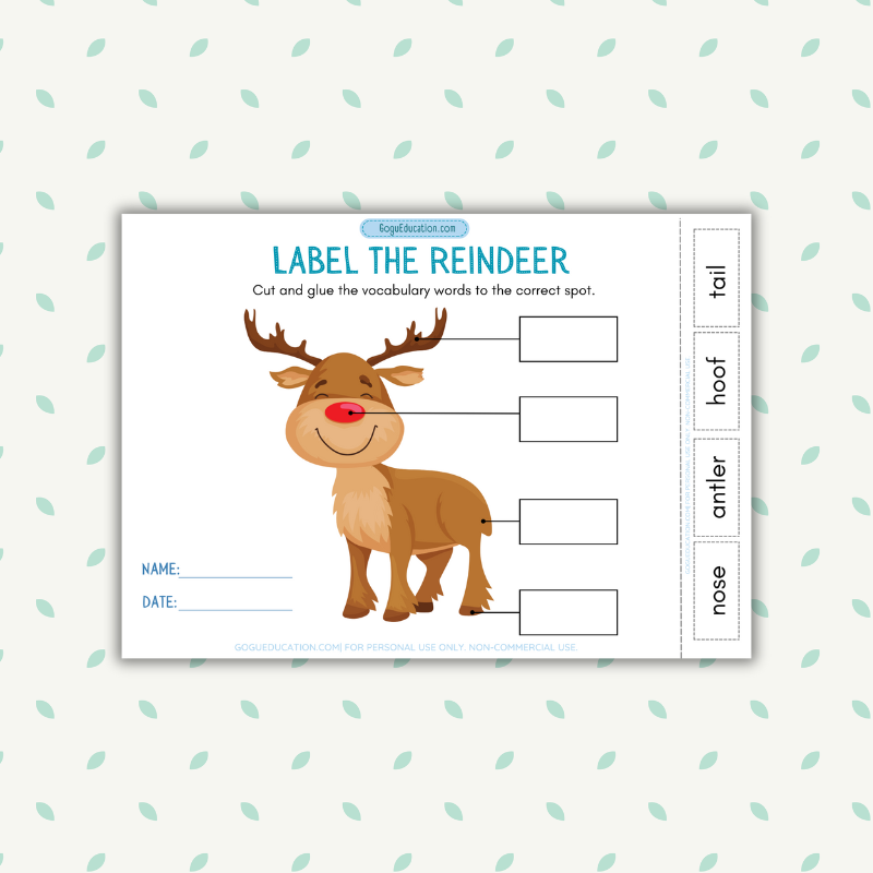 Label Worksheet Reindeer Vocabulary Gogu Education