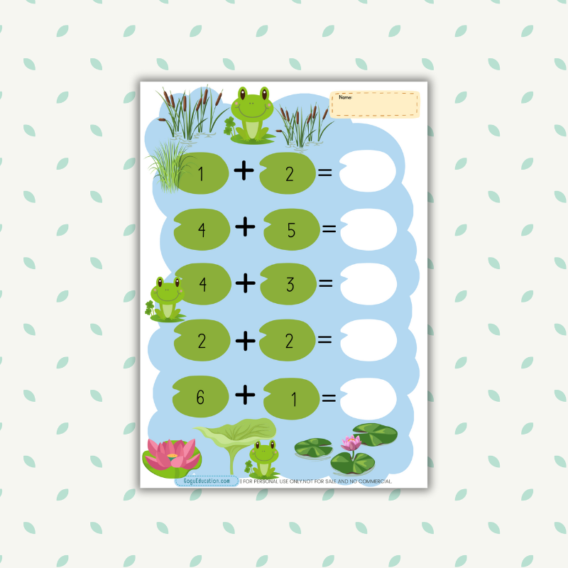 Math Addition to 10 Worksheets Funny Frogs Gogu Education