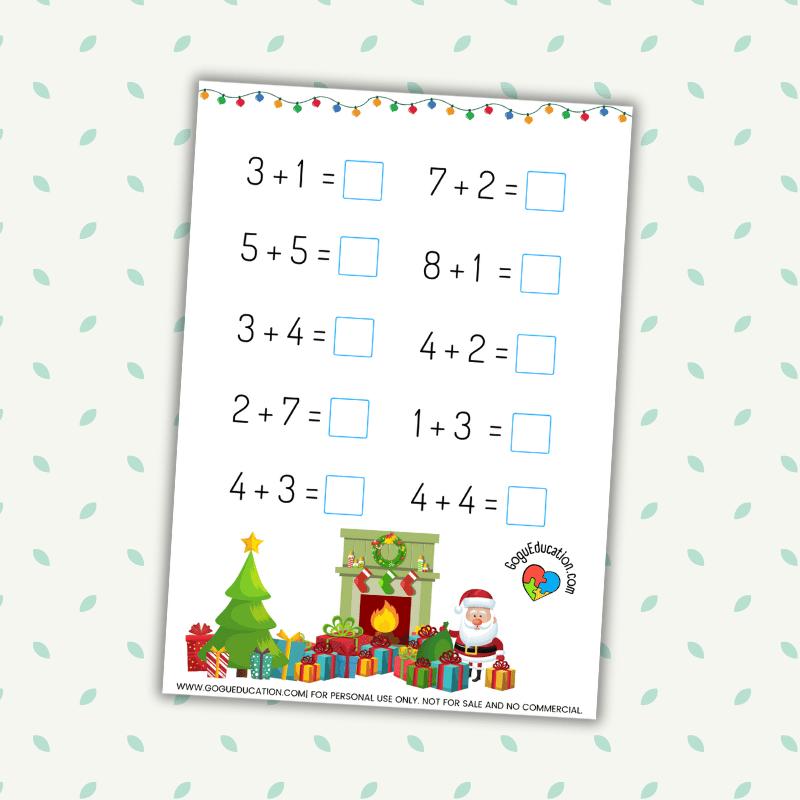 Christmas Math Worksheet Addition Subtraction
