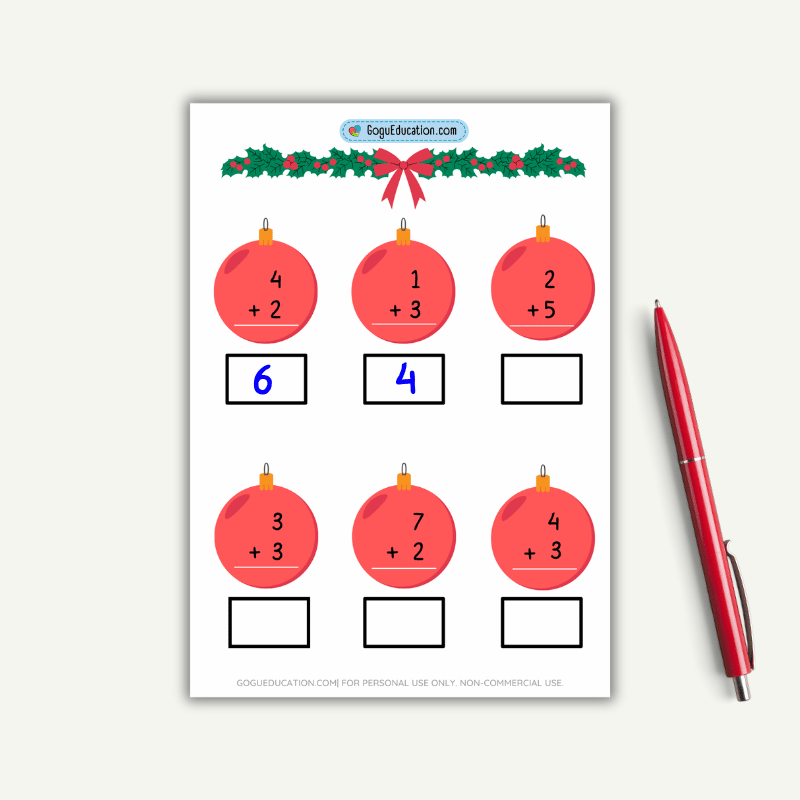 Math Christmas Worksheet Find the Sum