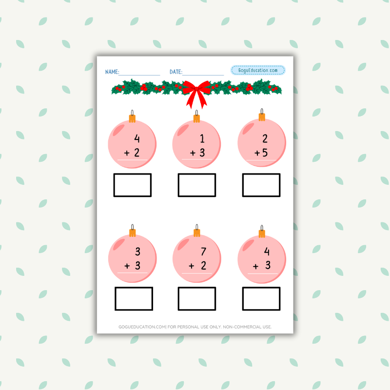 Math Christmas Worksheets Find the Sum