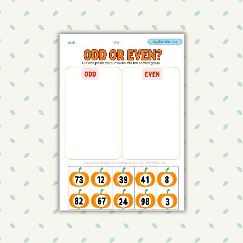 Odd Even Pumpkin Math Worksheet