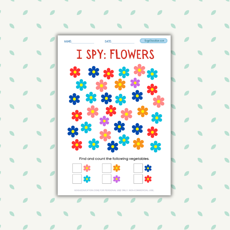 Math Worksheet I spy Flowers Math Counting Worksheet for Kids Gogu Education